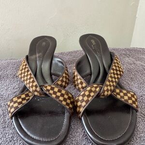 Louis Vuitton Brown Checkered Cross-Strap Slide Mules